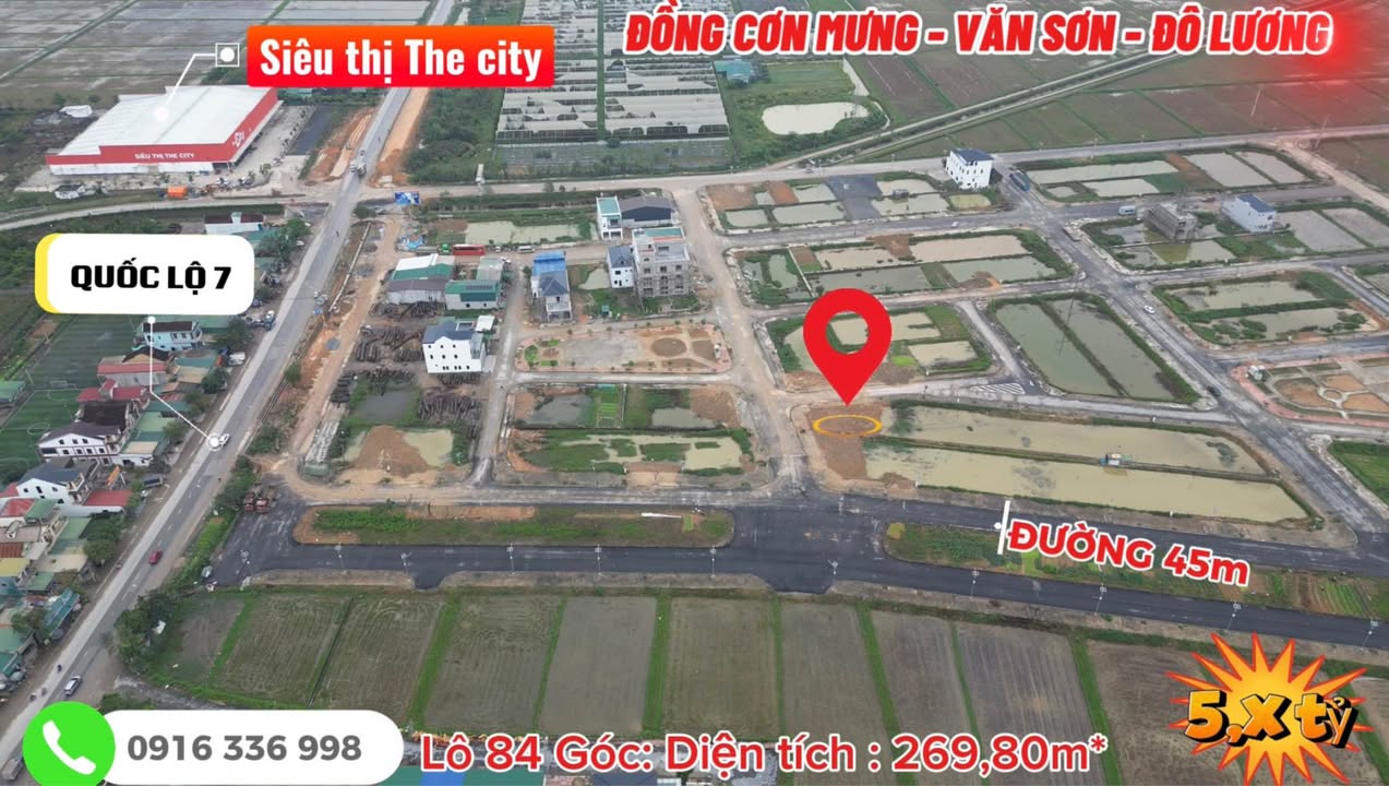 Đất nền Văn Sơn Đô Lương 269,8m² giá 5 tỷ - Lô góc 2 mặt tiền đắc địa!