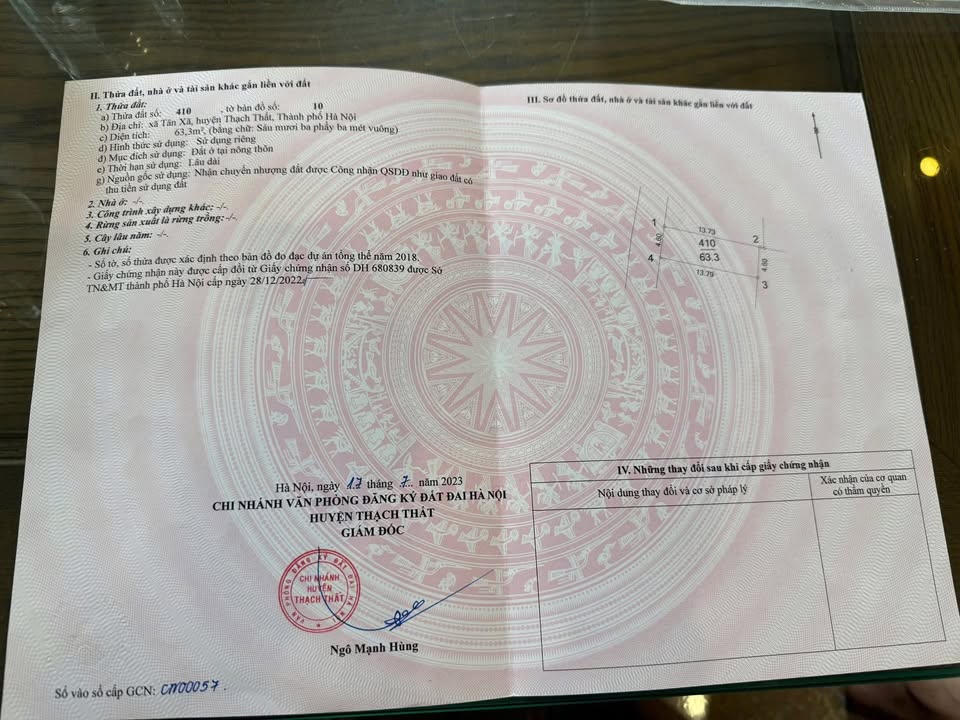 Đất nền thôn 7, xã Tân Xã, Thạch Thất 63,3m² giá 2 tỷ - Sổ đỏ chính chủ, gần khu CNC Hòa Lạc!