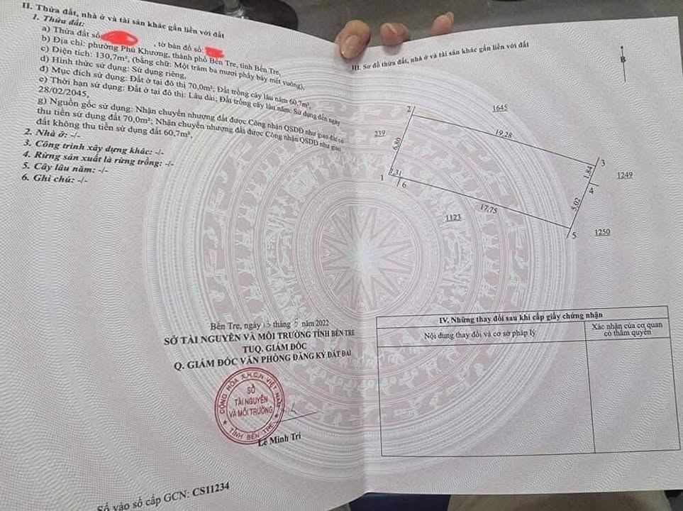 Đất nền Phú Khương Bến Tre 130.7m² giá 850 triệu - Đối diện cafe 999, cơ hội đầu tư tốt!