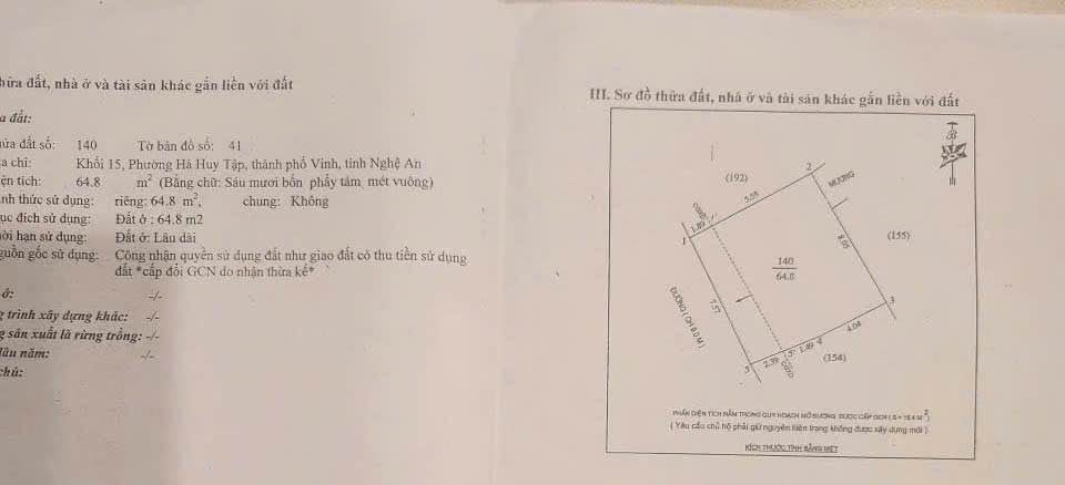 Đất nền Khối 15, Phường Hà Huy Tập 64.8m² giá 3.7 tỷ - Đầu tư sinh lời ngay!