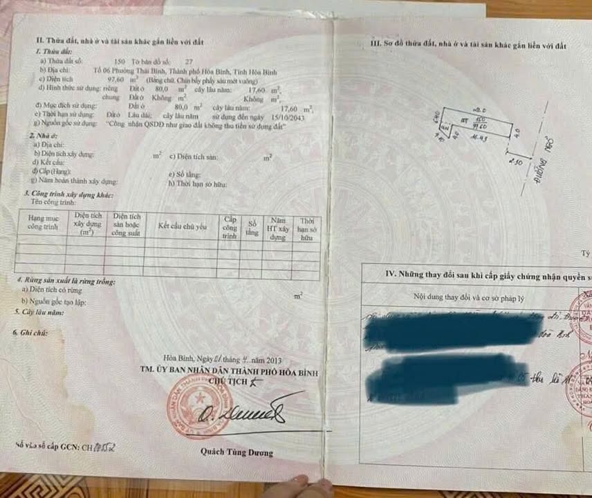 Đất thổ cư Hòa Bình 97m² giá 900 triệu - Gần chợ Thái Bình!