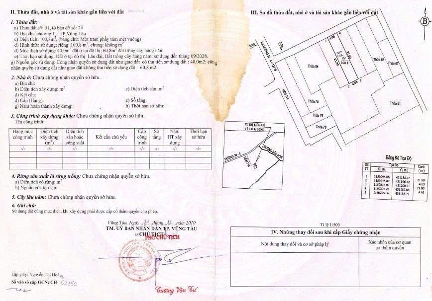 Đất thổ cư 100m² hẻm 714 đường 30/4, P11 Vũng Tàu giá 2.85 tỷ - Cơ hội đầu tư lý tưởng!