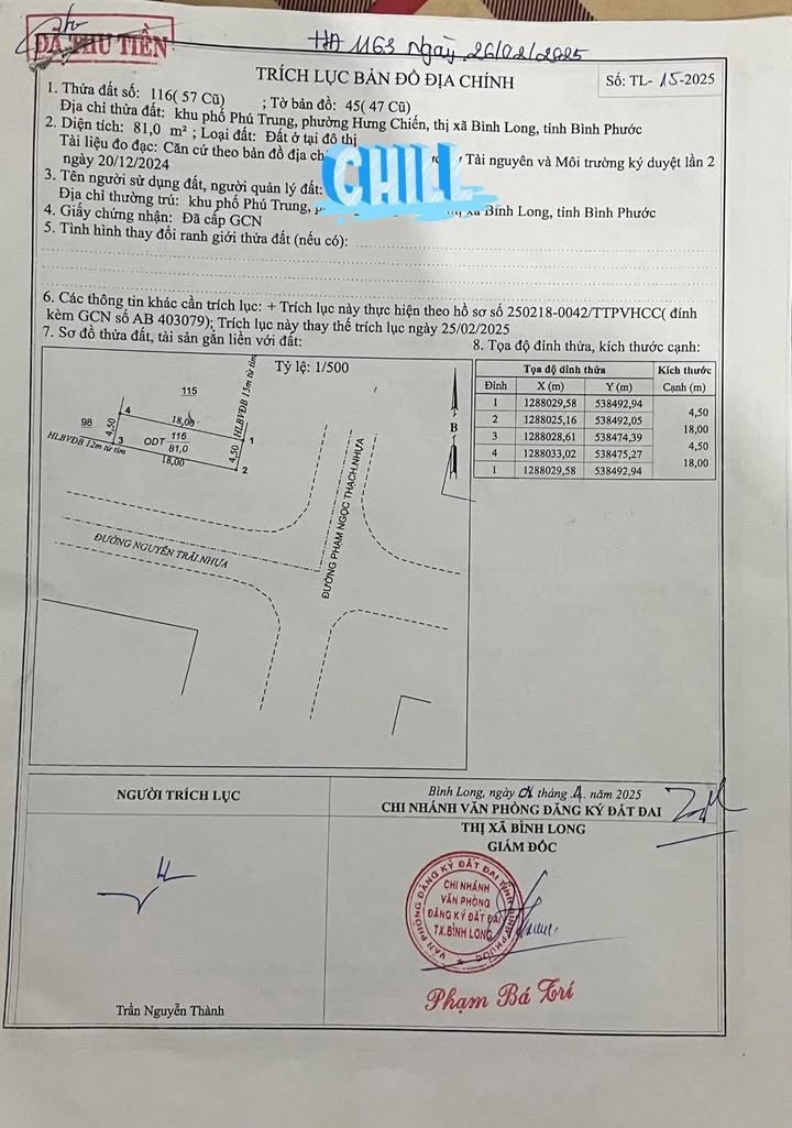 Đất FrontHouse mặt tiền Nguyễn Trãi, Bình Long 81m² giá 2 tỷ - Kinh doanh thuận lợi!