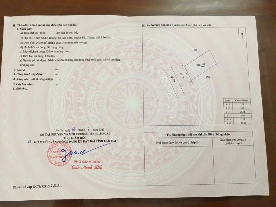 Đất nền Bản Cầm Lào Cai 200m² giá 1 tỷ - Mặt tiền quốc lộ 70