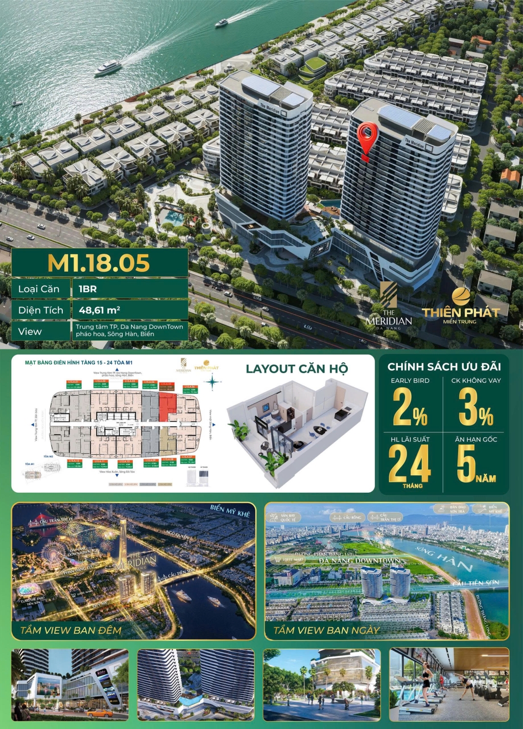 Căn hộ 1PN The Meridian 48,61m² giá 4.55 tỷ - Lựa chọn tối ưu dòng tiền
