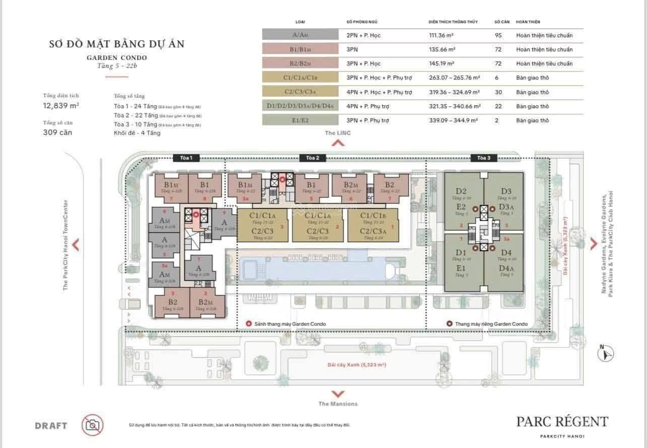 Căn hộ Park Régent Hà Đông 111,36m² giá từ 122 triệu/m² - Mật độ dân cư thấp, không gian sống lý tưởng!