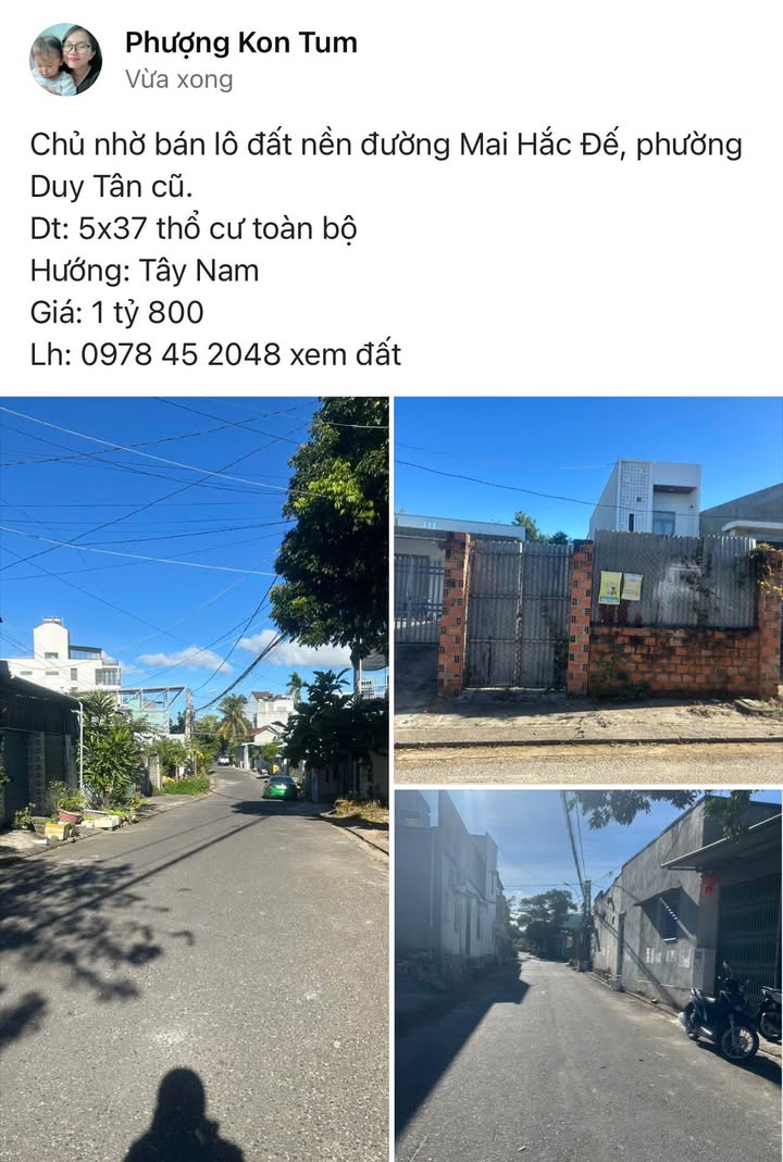 Đất nền đường Mai Hắc Đế, phường Duy Tân, 185m² giá 1.8 tỷ - Sổ đỏ chính chủ, thổ cư 100%!