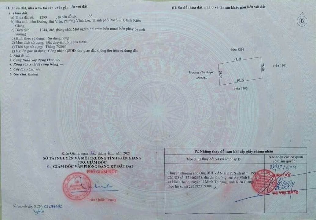 Đất lúa Rạch Giá 1244.3m² giá 1.15 tỷ - Cơ hội đầu tư hấp dẫn!