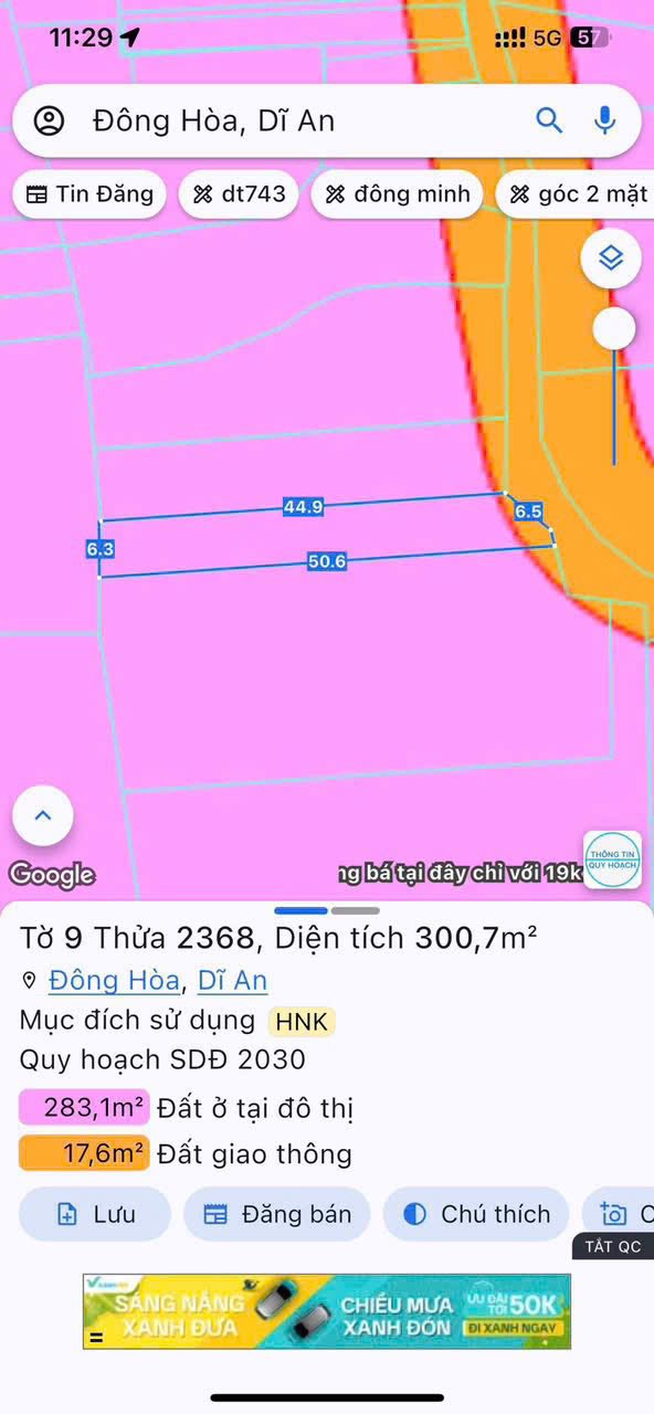 Đất mặt tiền đường nhựa Đông Hòa, Dĩ An 300m² giá 9 tỷ - Tiềm năng đầu tư lớn!