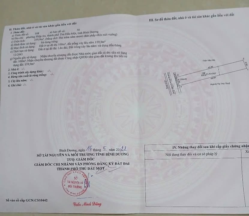 Đất mặt tiền đường Dx095, P. Hiệp An, TDM 260m² - Giá cực tốt chỉ 3.3 tỷ!