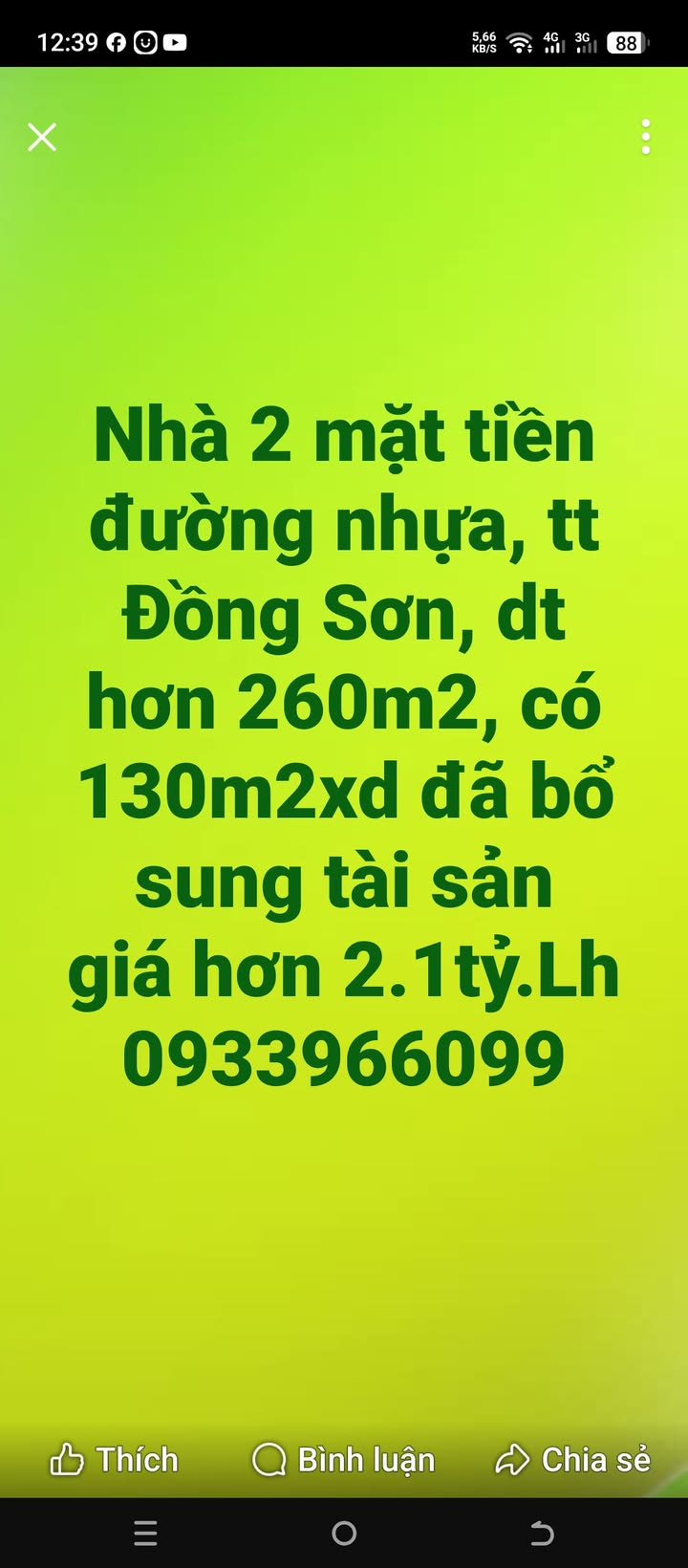 Nhà 2 mặt tiền đường nhựa tại Đồng Sơn, 260m² giá 2.1 tỷ - Cơ hội đầu tư tuyệt vời!