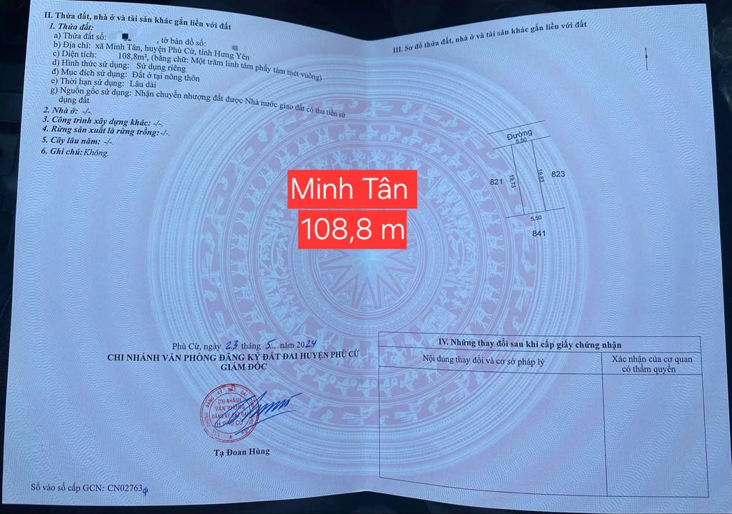 Đất nền Minh Tân, Phù Cừ 108.8m² giá chỉ 2 tỷ - Sẵn sàng xây dựng ngay!