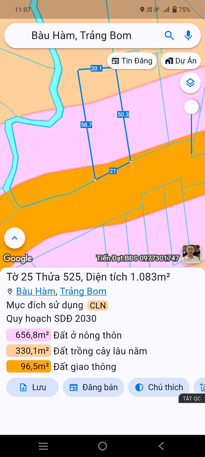 Đất nền 1083m² mặt tiền đường nhựa Vĩnh Tân - Đầu tư sinh lời tốt