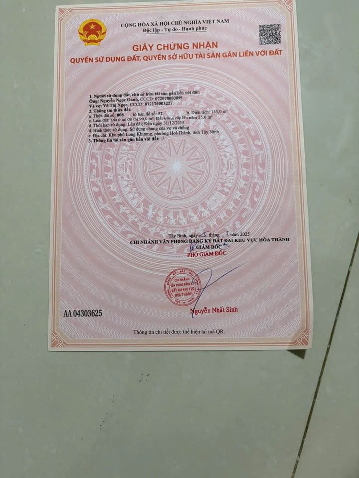 Nhà phố Hòa Thành Tây Ninh 145m² giá 1.59 tỷ - Hoàn thiện mới, chính chủ!