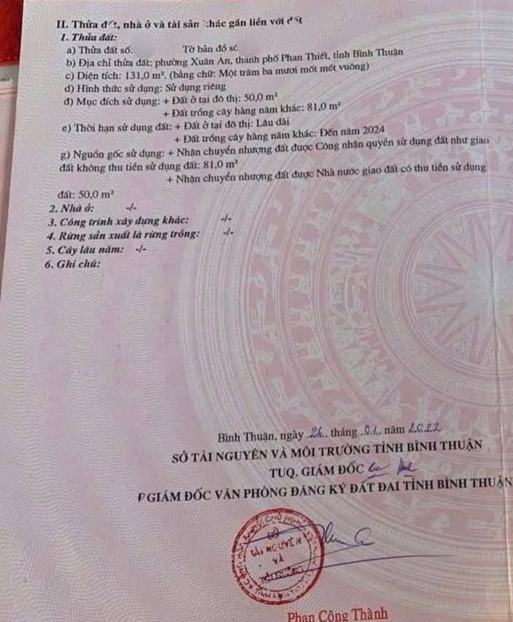 Đất nền chính chủ tại Phan Thiết 131m² giá chỉ 850 triệu - Vị trí hiếm có!