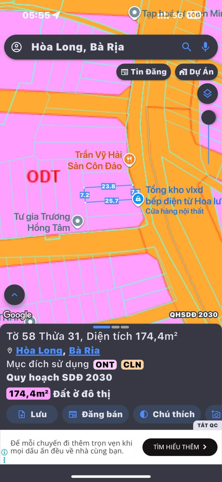 Đất mặt tiền đường Hương lộ 2, phường Hoà Long, Bà Rịa 174m² giá 4.5 tỷ - Sổ hồng riêng chính chủ!