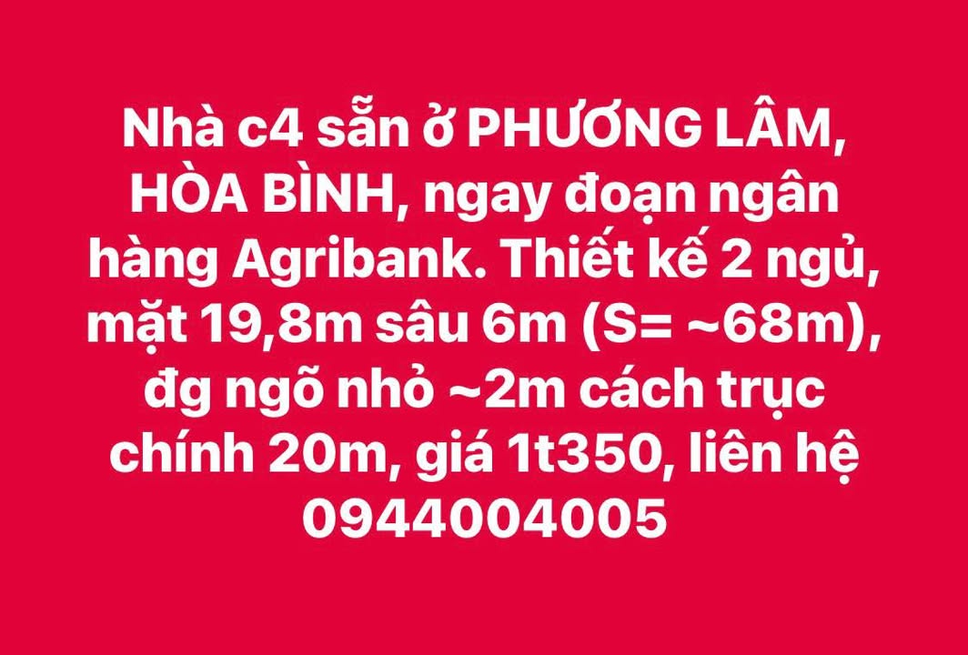 Nhà riêng Phương Lâm, Hòa Bình 68m² giá 1.35 tỷ - Sẵn sàng vào ở ngay!