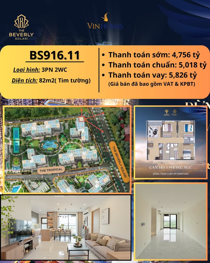 Căn hộ The Tropical Thủ Đức 82m² giá 4.756 tỷ - Thiết kế hoàn hảo, view sông tuyệt đẹp!