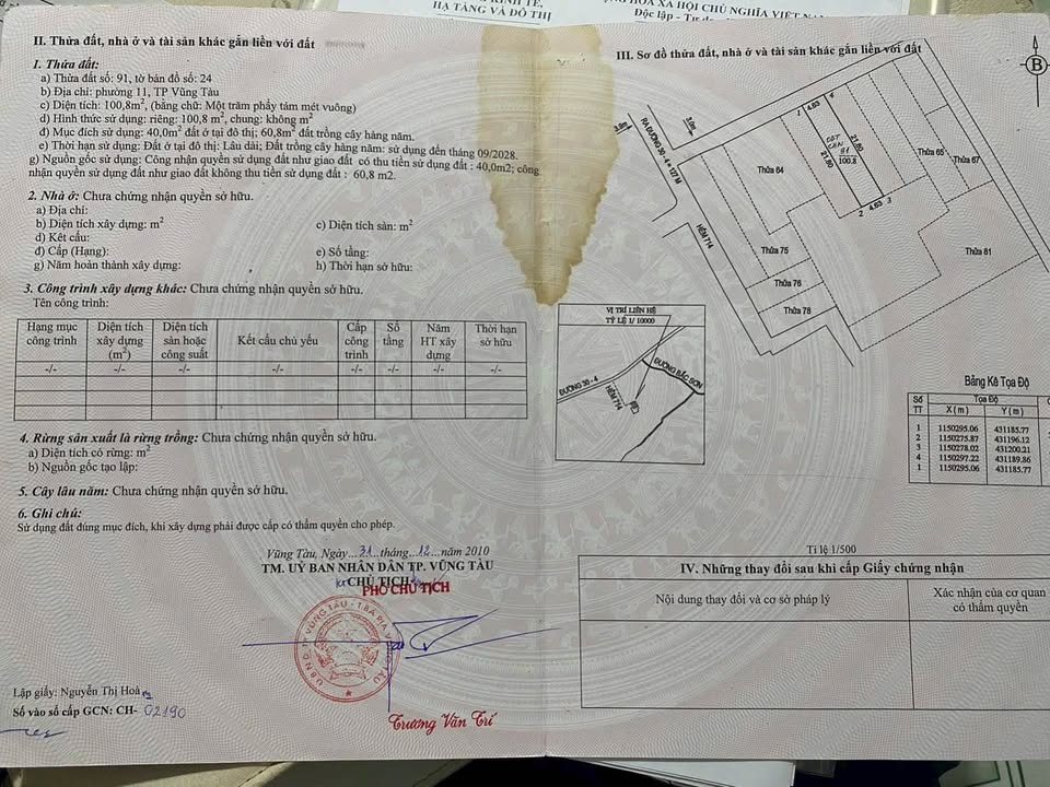 Đất hẻm 714 đường 30/4, phường 11, Vũng Tàu 100m² - Sổ hồng chính chủ, hẻm ô tô!