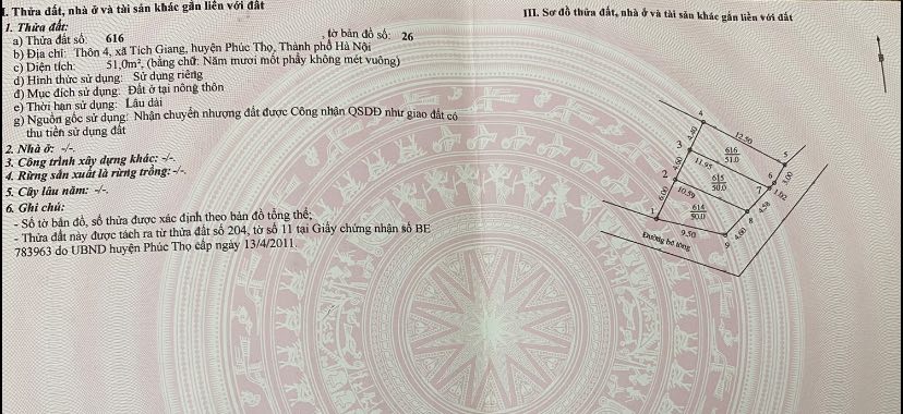 Đất Tích Giang, Phúc Thọ 51m² giá 1 tỷ - Đường ô tô thuận tiện