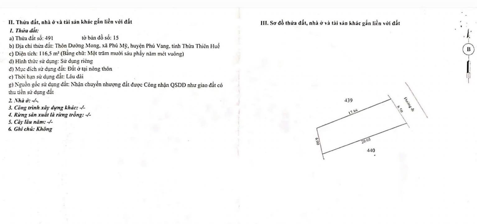 Đất nền 116,5m² Phú Mỹ, TP Huế - Sổ đỏ chính chủ, giá chỉ 1,9 tỷ!
