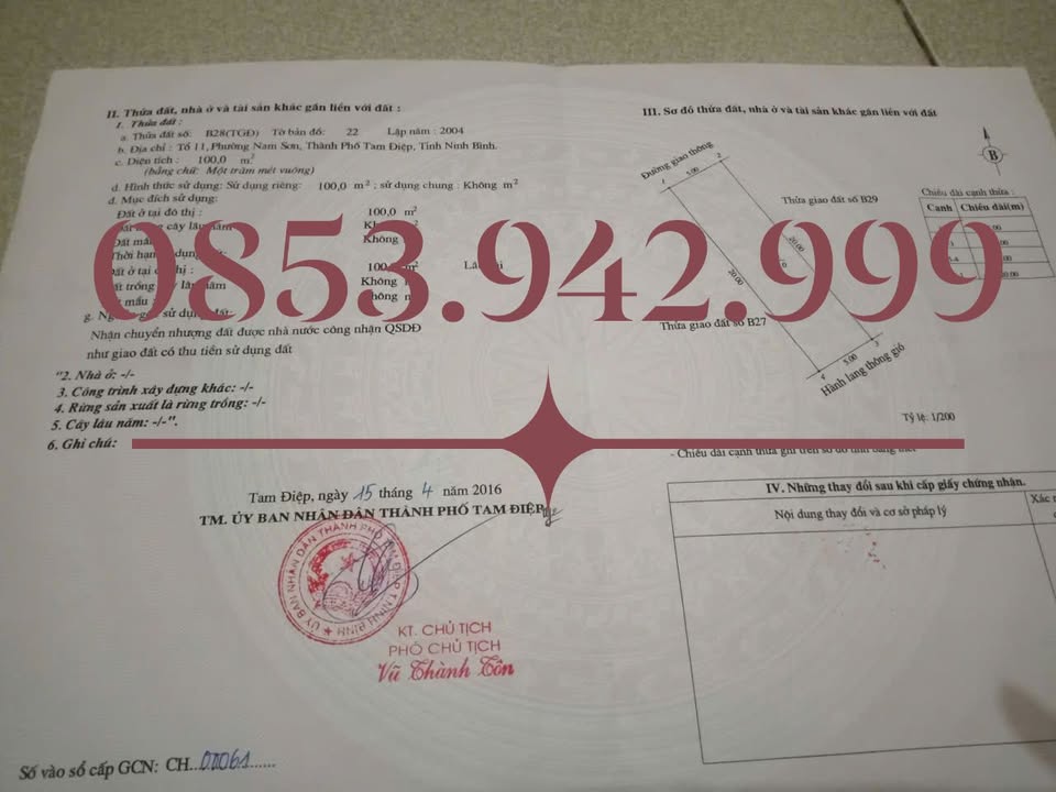 Đất nền Nam Sơn Tam Điệp 100m² giá 1.3 tỷ - Sổ đỏ công chứng ngay!