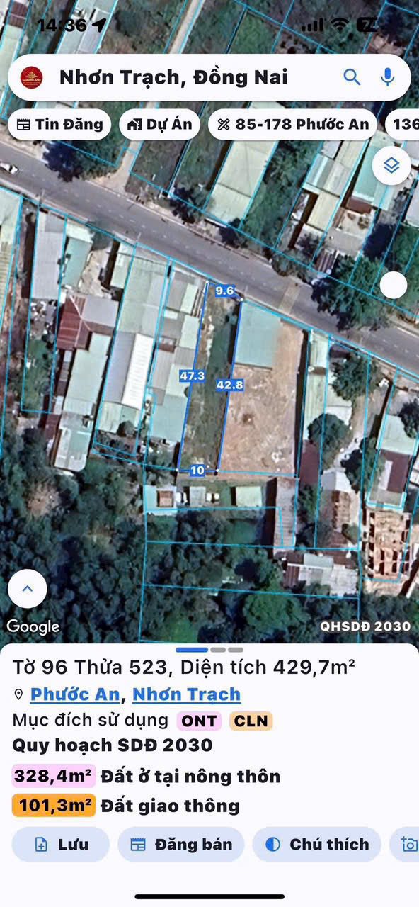 Đất mặt tiền đường Hùng Vương, xã Phước An, 429,7m² giá 7 tỷ - Cơ hội đầu tư tuyệt vời!