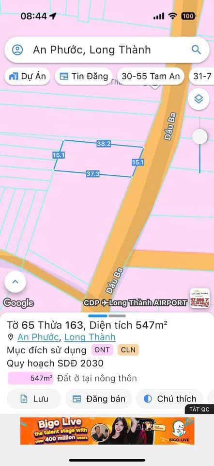 Đất mặt tiền đường Dầu 3, An Phước, Long Thành 547m² giá 8 tỷ - Cơ hội đầu tư tuyệt vời!