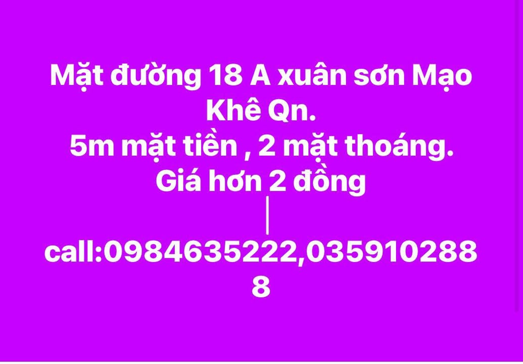 Đất nền mặt tiền đường 18 A Xuân Sơn, Đông Triều 100m² giá 2 tỷ - Đầu tư sinh lời ngay!