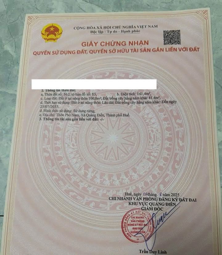 Đất thổ cư thôn Phò Nam, xã Quảng Điền 141m² giá chỉ 400 triệu - Cơ hội đầu tư tuyệt vời!