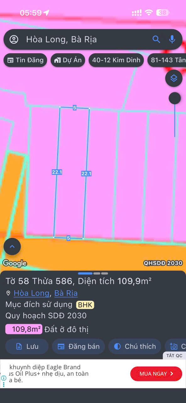 Đất nền khu dân cư Lan Anh 1 Bà Rịa 110m² giá 1.75 tỷ - View hồ sen thoáng mát!