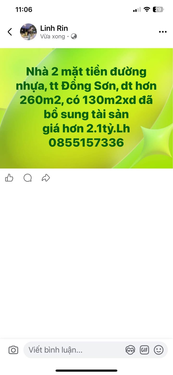 Nhà 2 mặt tiền tại Đồng Sơn, Quảng Bình 260m² giá 2.1 tỷ - Đầu tư sinh lời ngay!