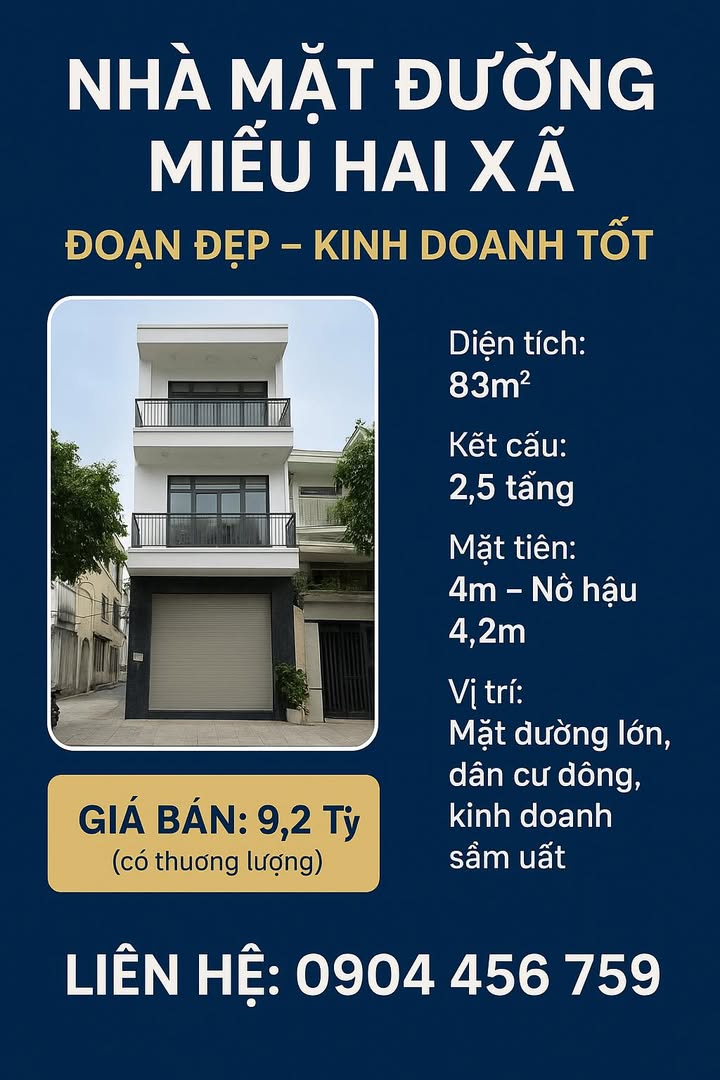 Nhà mặt đường Miếu Hai Xã, Hải Phòng 83m² giá 9,2 tỷ - Kinh doanh sầm uất!