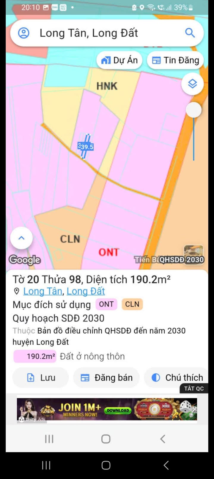 Lô đất Long Tân Đất Đỏ 190m² giá 600 triệu - Cần bán gấp!