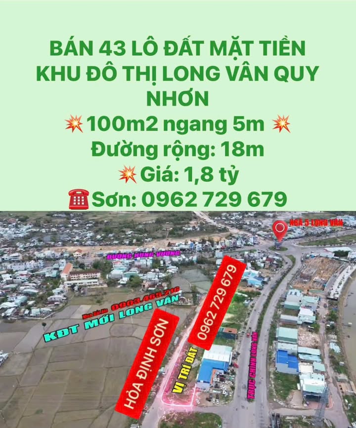 Đất nền khu đô thị Long Vân Quy Nhơn 100m² - Giá chỉ 1,8 tỷ - Đầu tư sinh lời cao!