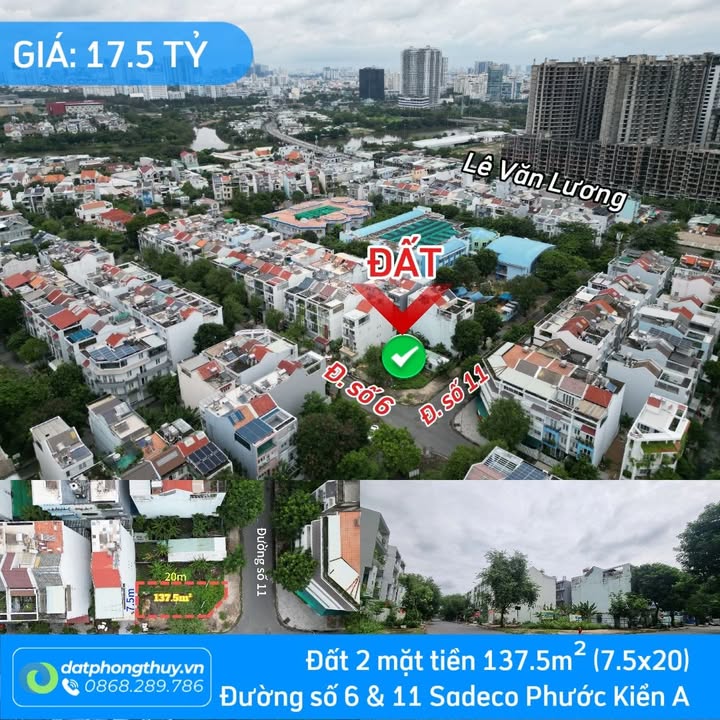 Đất nền lô góc 137.5m² KDC Sadeco Phước Kiển A - Giá chỉ 17.5 tỷ!
