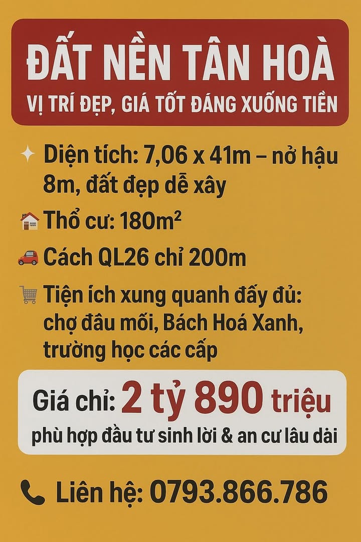 Đất nền Tân Hoà Buôn Ma Thuột 289m² giá 2.89 tỷ - Vị trí đẹp, cơ hội đầu tư hấp dẫn!