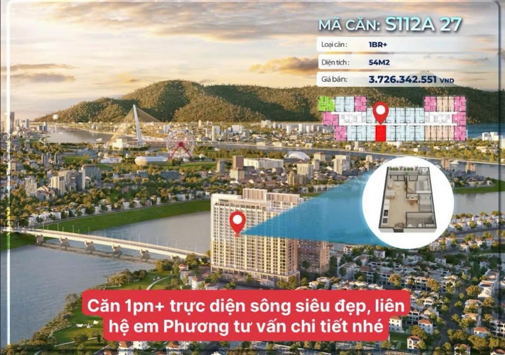Căn hộ Spana Đà Nẵng 54m² giá 3,2 tỷ - View sông trực diện, tầng cao!