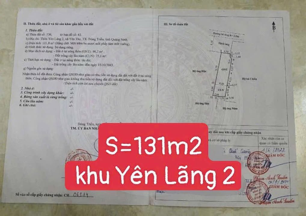 Đất nền Yên Lãng 2, Yên Thọ 131m² giá chỉ 700 triệu - Đầu tư sinh lời!