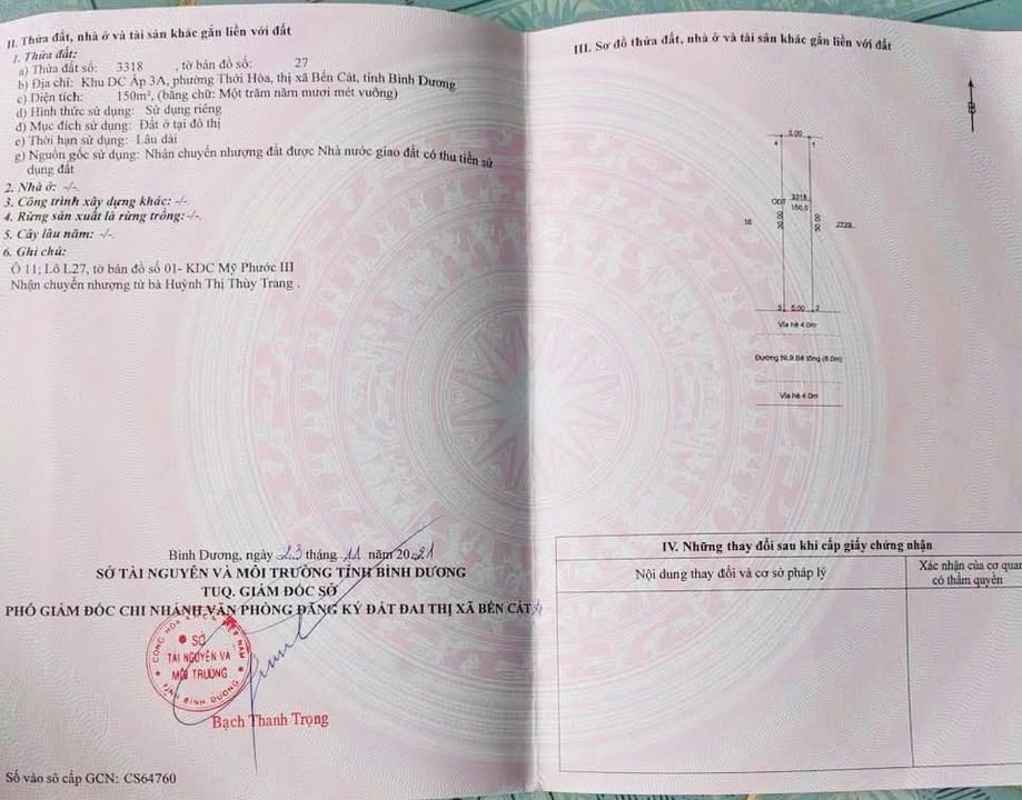 Đất nền Thới Hòa Bến Cát 150m² giá chỉ 1.7 tỷ - Đầu tư sinh lời ngay!