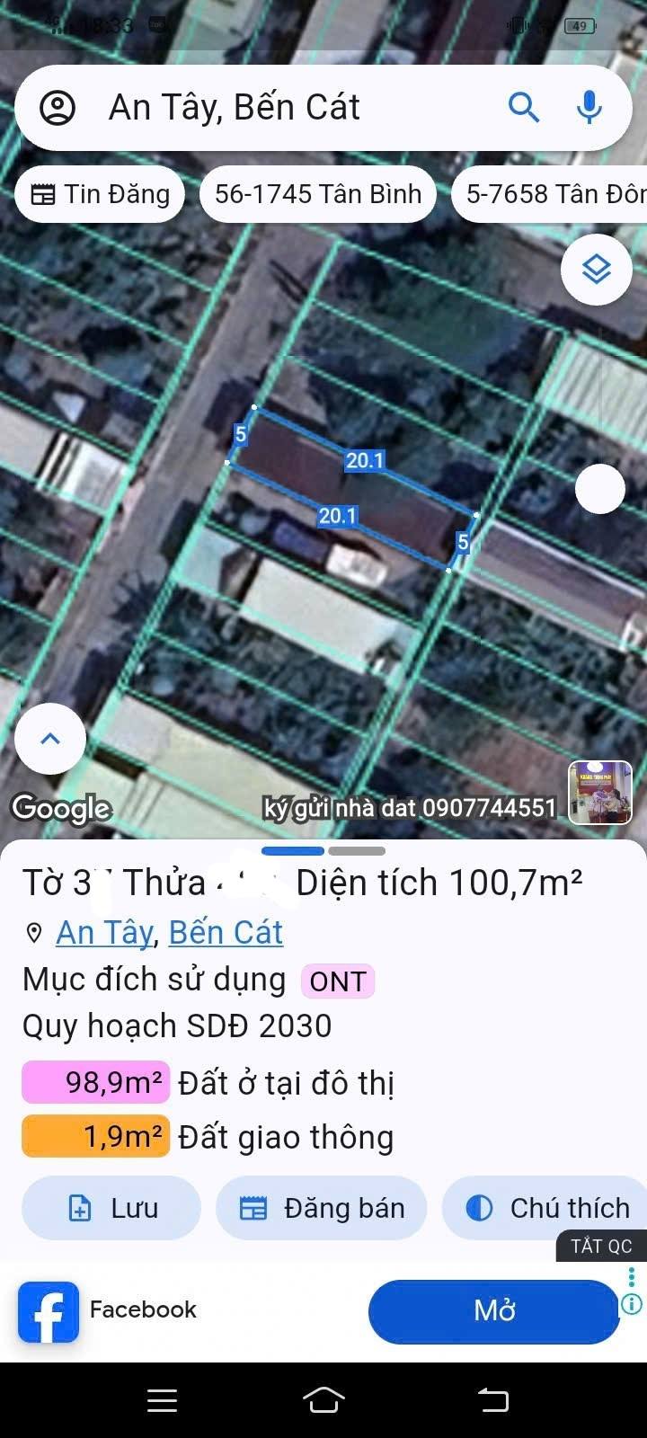 Đất nền An Tây Bến Cát 100m² giá 1.45 tỷ - Tặng ngay 5 phòng trọ!