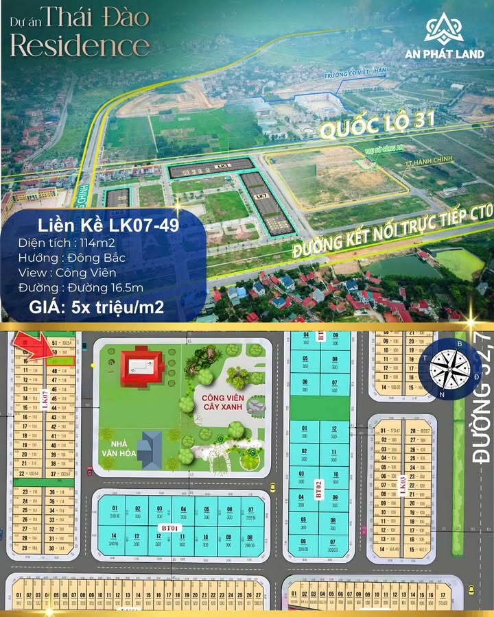 Đất nền Thái Đào Residence 114m² giá chỉ 5x triệu/m² - View công viên thoáng đãng!