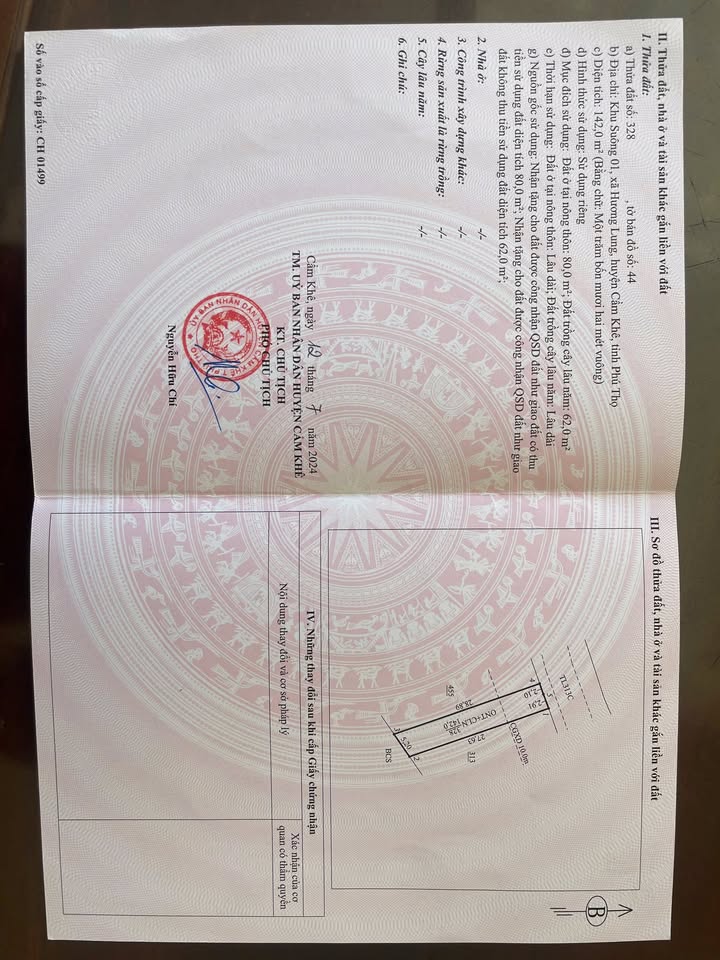 Đất thổ cư Hương Lung, Cẩm Khê 142m² giá 1 tỷ - Vị trí đắc địa, kinh doanh thuận lợi!