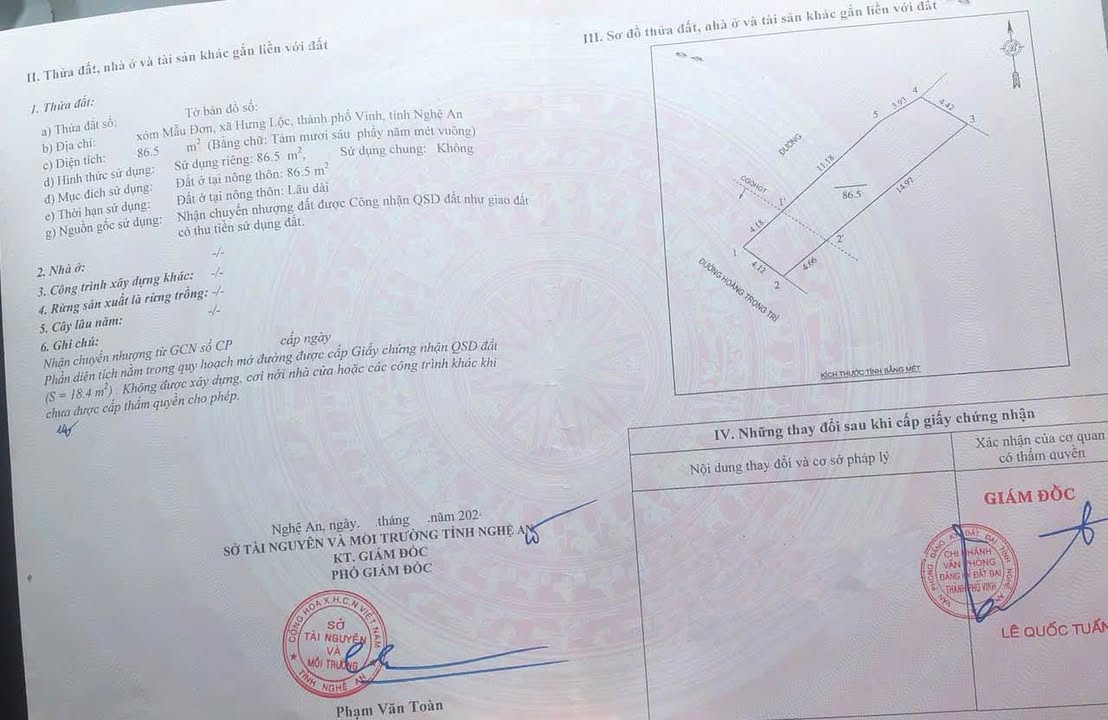 Bán đất mặt đường Hoàng Trọng Trì, Vinh 86m² giá 4.8 tỷ - Đầu tư sinh lời cao!