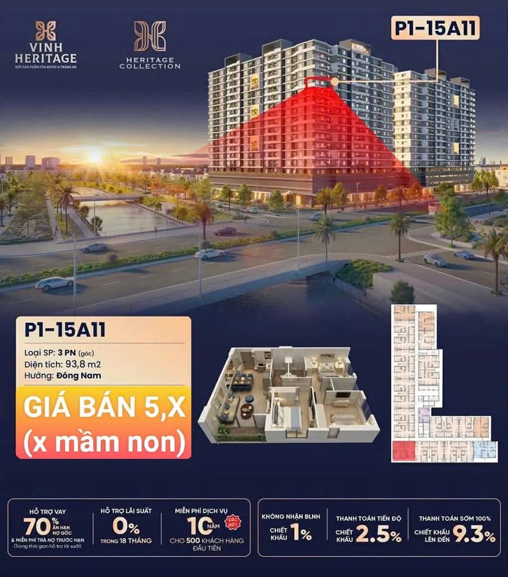 Căn hộ Heritage Collection Vinh 94m² giá thỏa thuận - Đầu tư sinh lời bền vững!