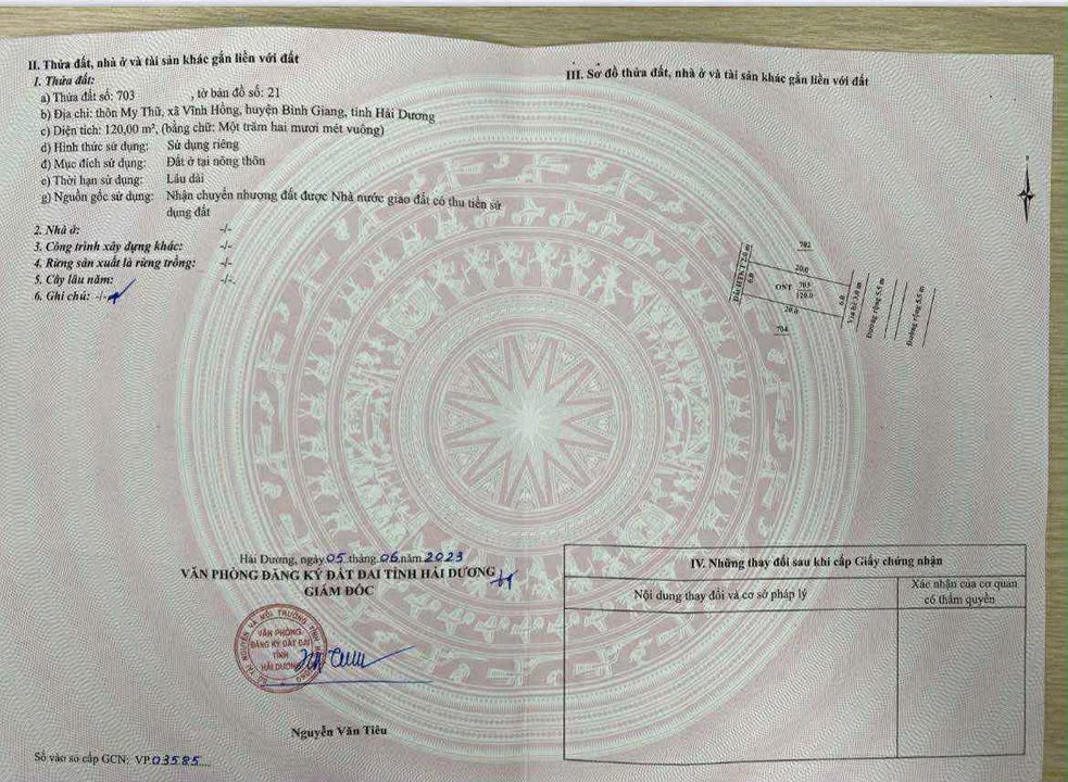 Đất nền thôn Mỹ Thứ, xã Vĩnh Hồng, huyện Bình Giang 120m² - Vị trí đẹp, giá chỉ 2.65 tỷ!