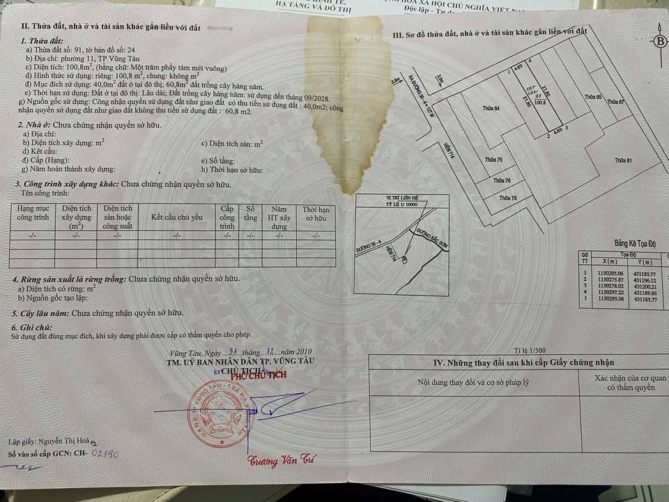 Đất nền hẻm 714 đường 30/4, Vũng Tàu 100m² giá 2.85 tỷ - Cơ hội đầu tư tốt!