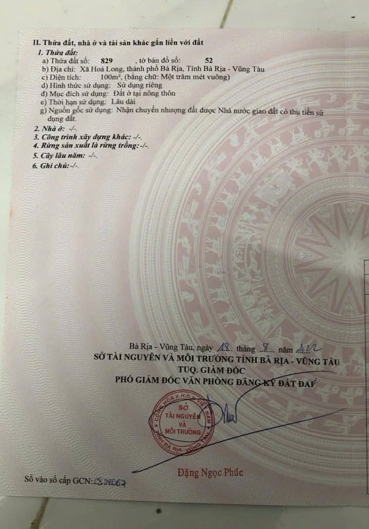 Đất thổ cư 100m² tại Lan Anh 2, phường Tam Long, Bà Rịa - Giá chỉ 1.25 tỷ!