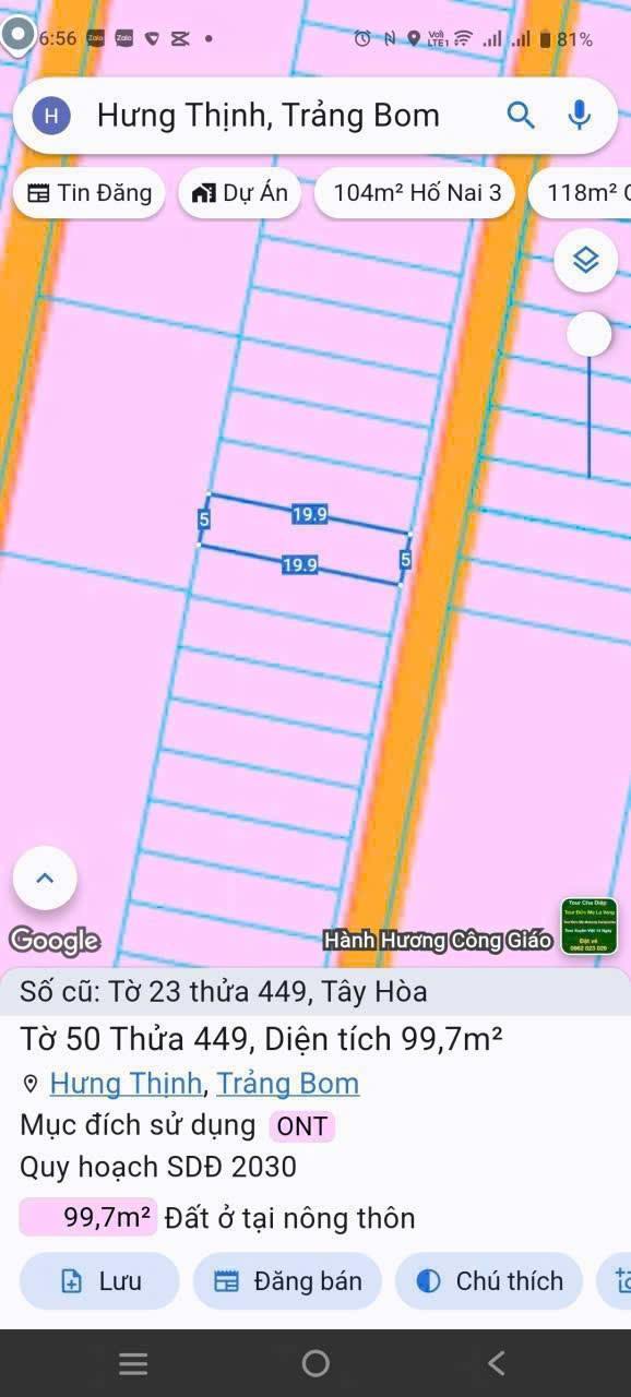 Đất nền Hưng Thịnh Trảng Bom 100m² giá 800 triệu - Sổ hồng chính chủ!