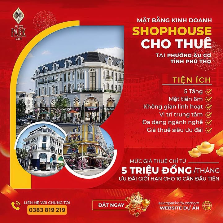Shophouse Âu Cơ Park City Phú Thọ 5 triệu - Vị trí đẹp, sẵn sàng kinh doanh ngay!